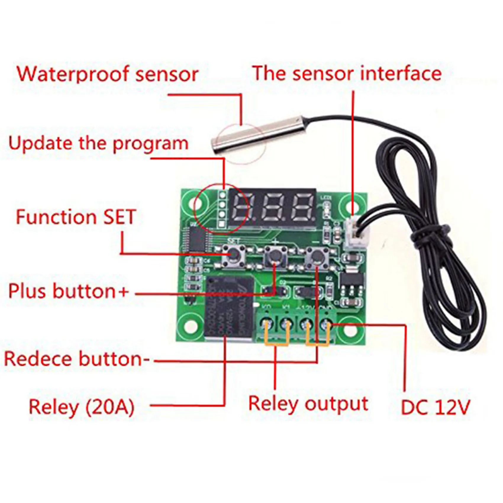 ABGE-2X W1209 DC 12V Thermostat Temperature Control Switch Thermometer Controller With Digital LED Display With Case
