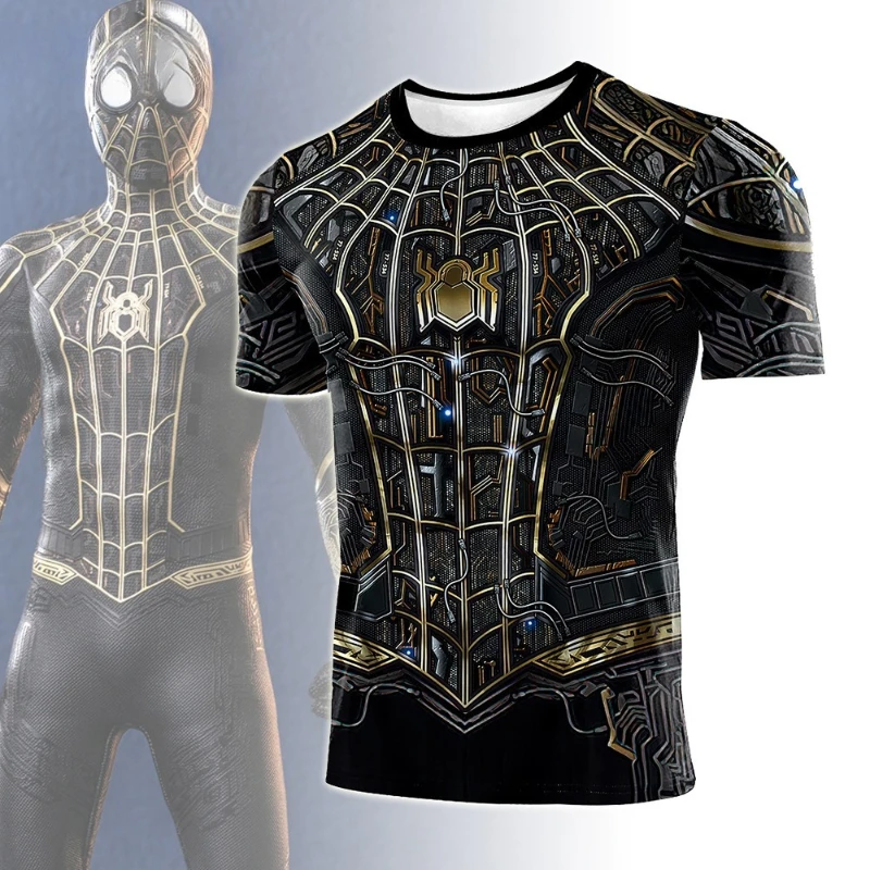 

Marvel Black Gold Spider Web Compression Shirts for Men Long Sleeve Top Halloween Cosplay Superhero T-Shirt Fitness Sportwear
