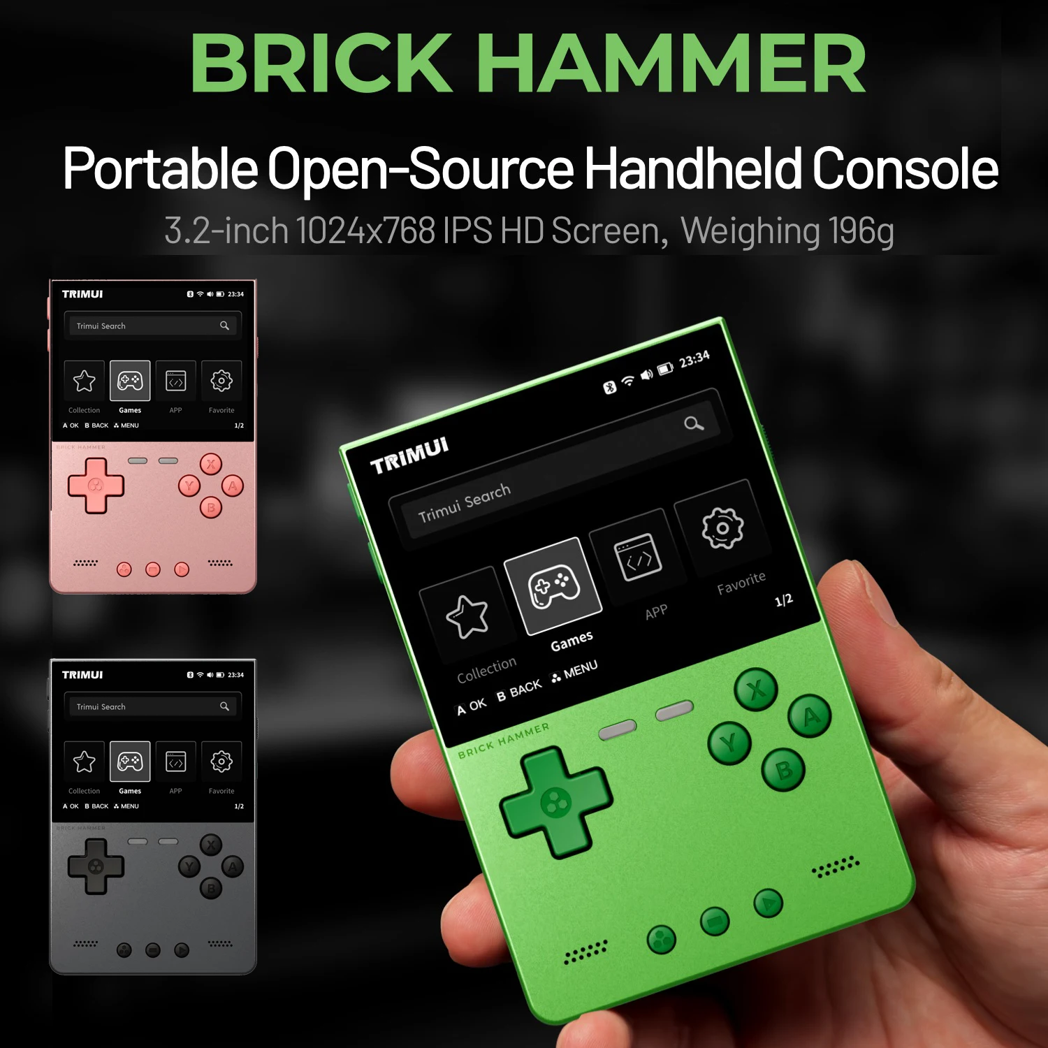 Trimui Brick Hammer Handheld Game Console 3.2 Inch 1024*768 IPS Screen 3000mAh Metal Open Source Retro Game Machine Gifts