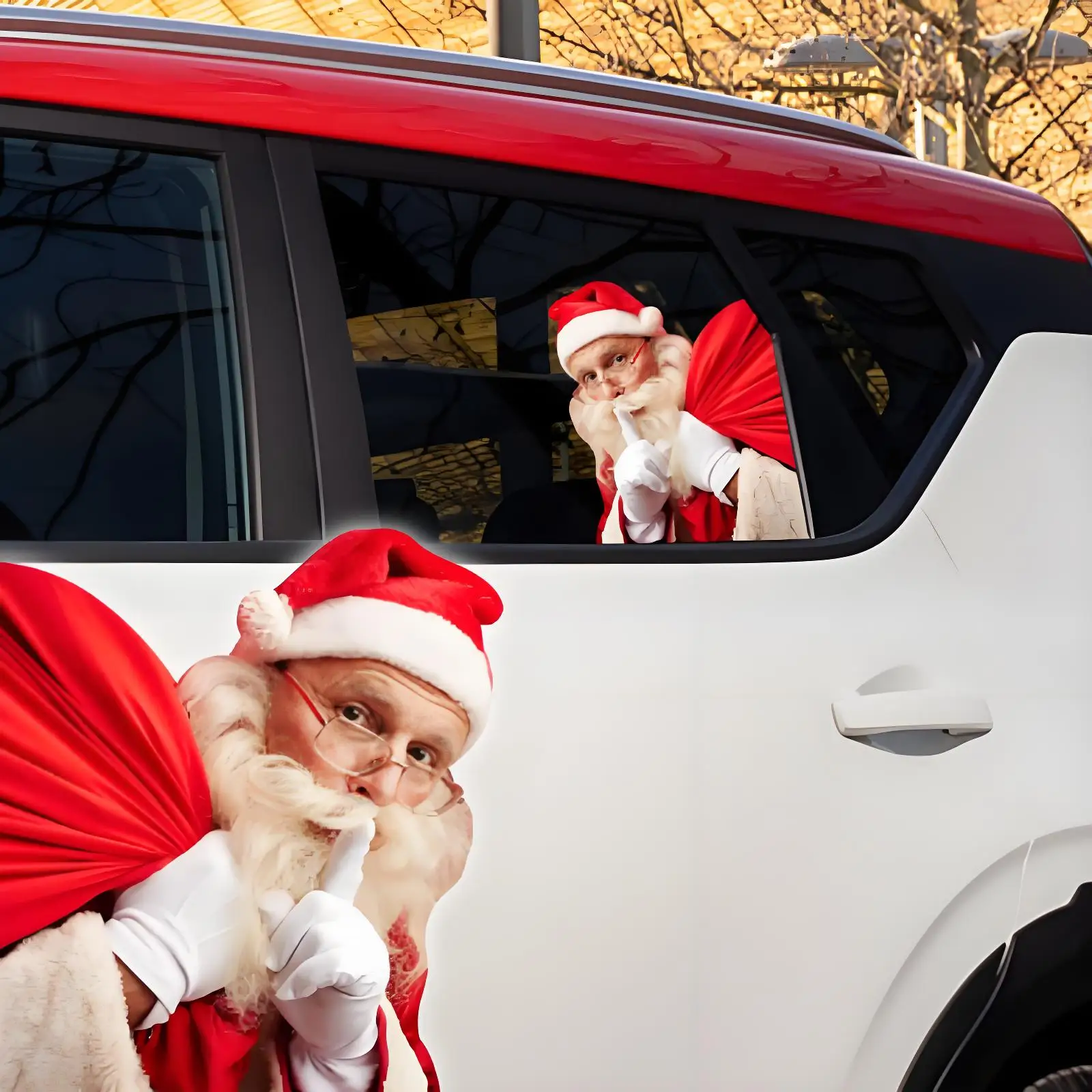 

1 Pair New Santa Claus Christmas Car Stickers Festival Party Self Adhesive Window Glass Stickers Creative Decoration
