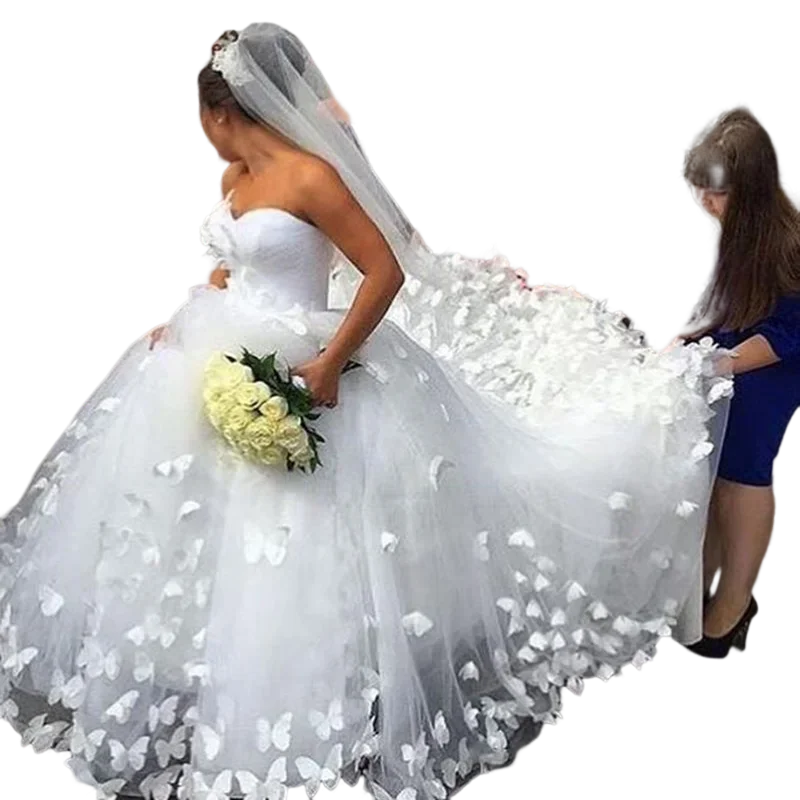 

Свадебные платья принцессы с милой бабочкой по индивидуальному заказу, пышное свадебное платье из тюля с скользящим шлейфом