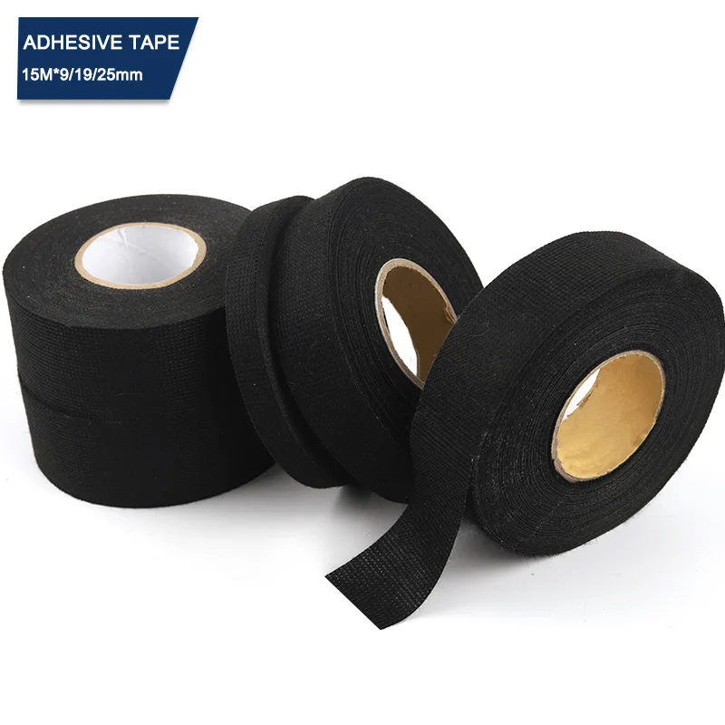 

15M Automotive wiring harness tape Width 9/19/25mm Black Heat-resistant Cable Loom Harness Tape Flame Retardant Electrical Tape