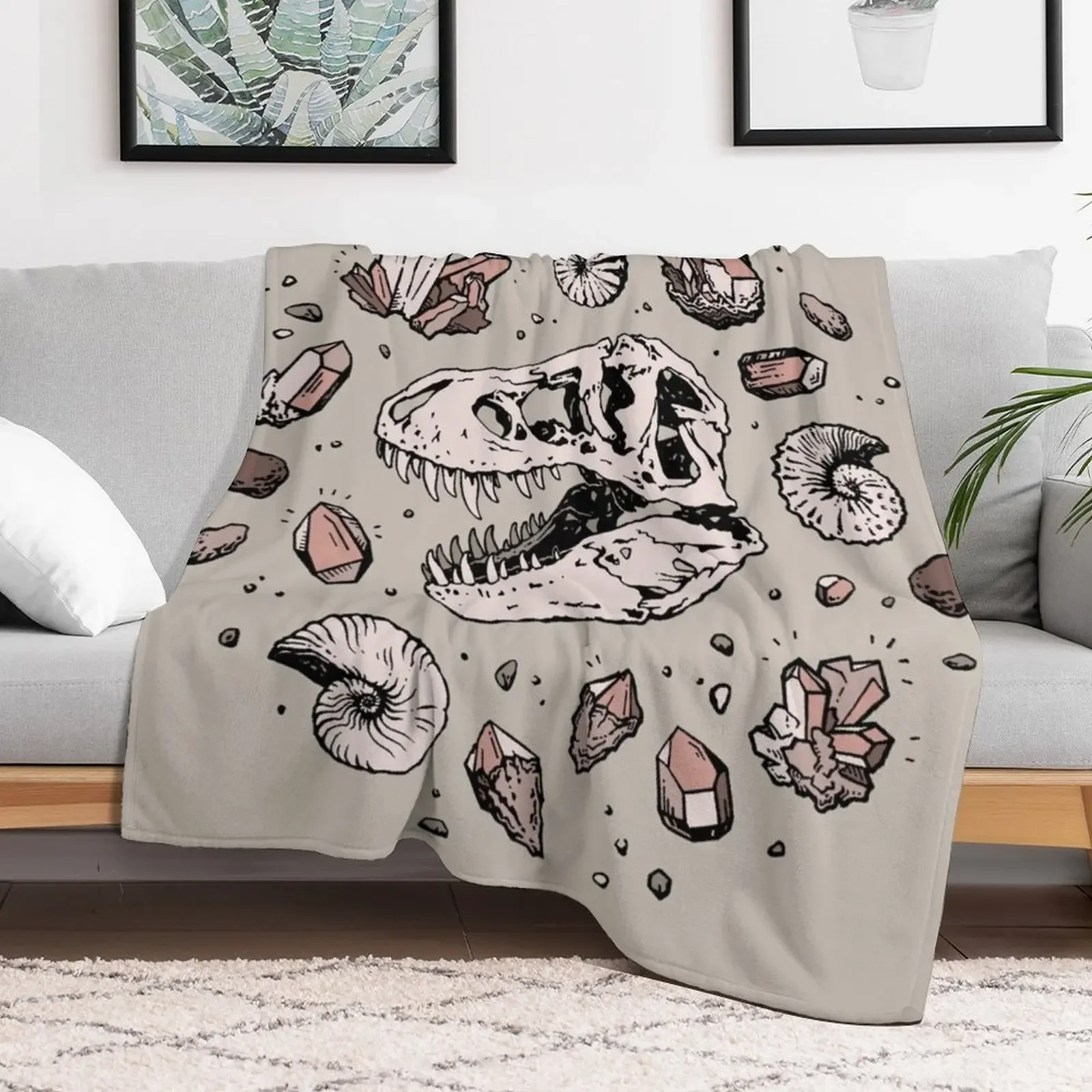 Geo-rex Vortex | Rose Quartz | Dinosaur Skull Fossil Art Throw Blanket Luxury St Thermals For Travel Blankets