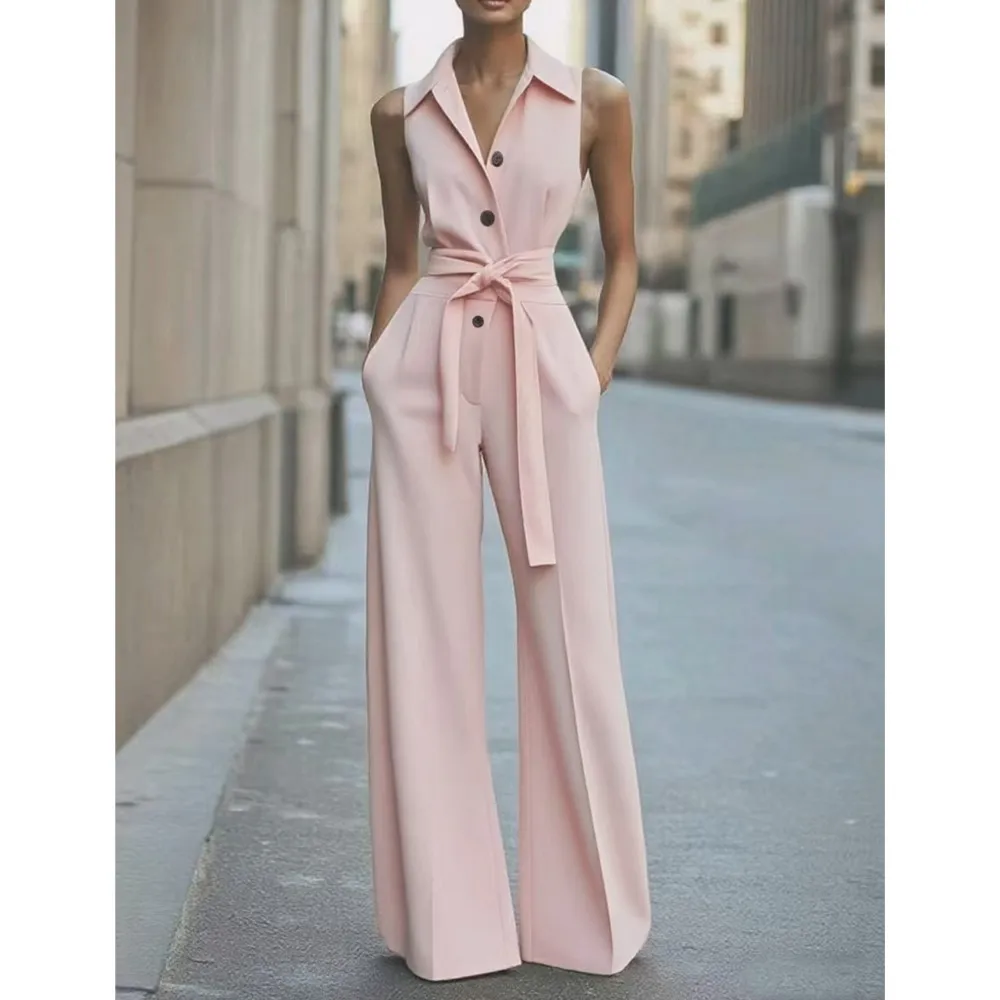 Women's Jumpsuit Solid Color Fashionable High-waisted Single-breasted Waisted Casual Commuting Workplace Business Sexy Rompers