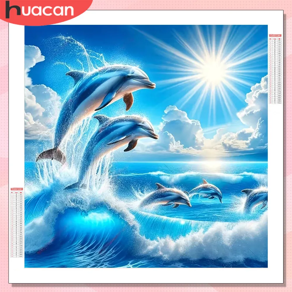 HUACAN Vollquadrat Rund Diamant 5D Diamant Malerei Delphin Tier Mosaik Komplettset Meer Home Decor