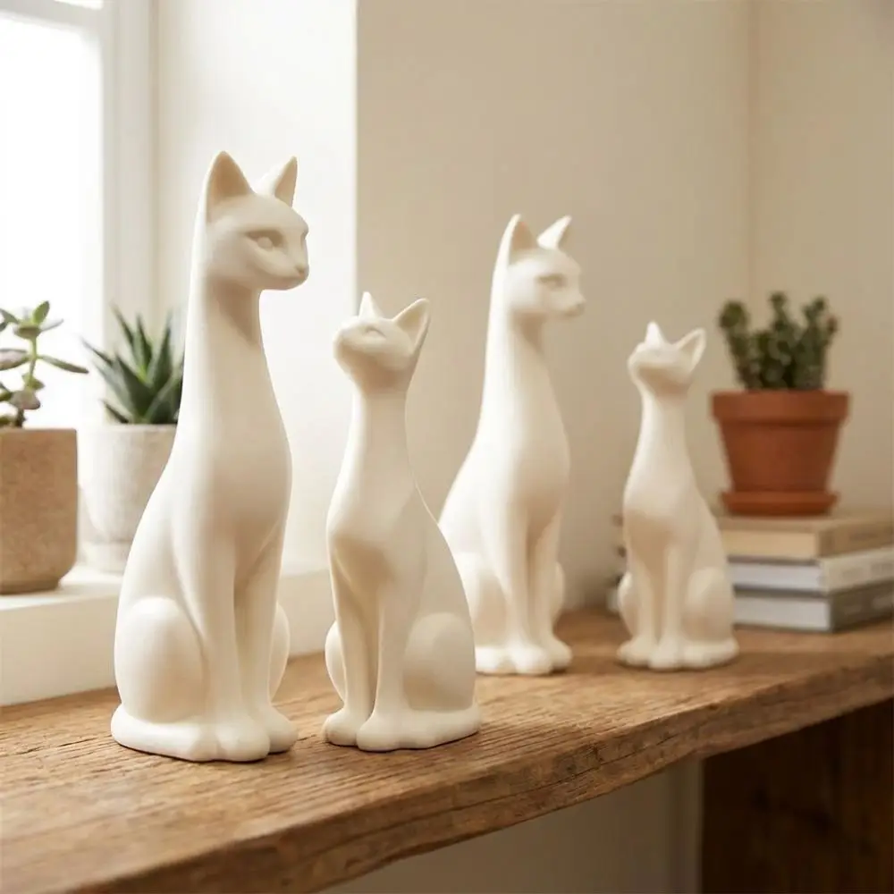 1 Pair 3D Printed Minimalist Cat Statue Aesthetic Minimalist Sweet Pair Cat Figurine Plastic Unique White Cat Ornament