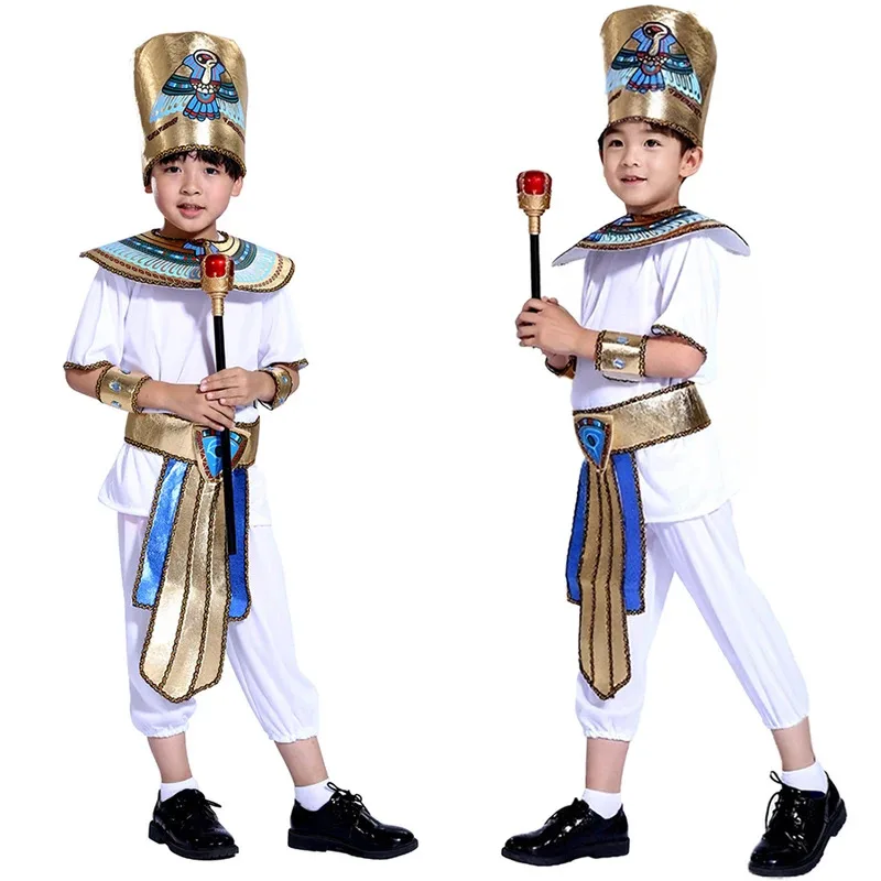 

COSda@Indian Egyptian Pharaoh Costume Cleopatra Cosplay Ethnic Set for Boys Girls Kids Halloween Stage Performance Clothes Acces