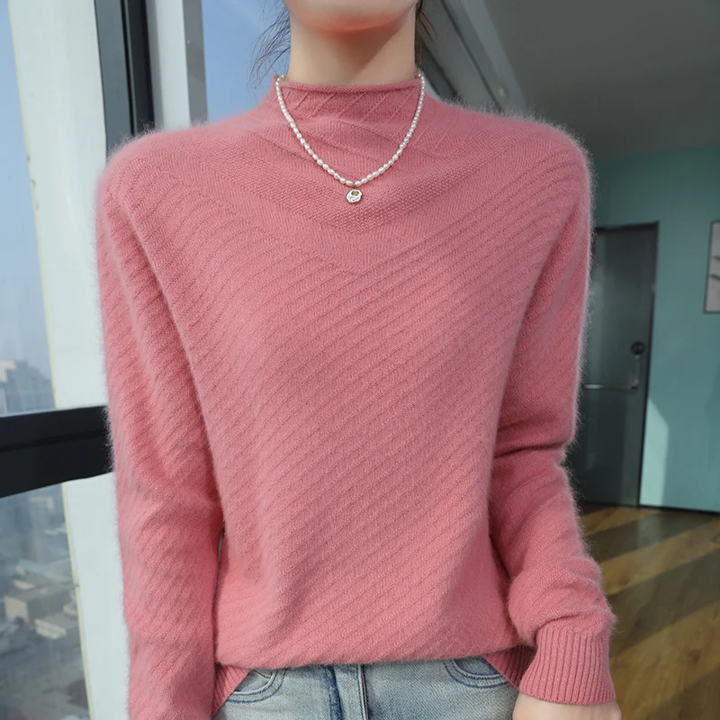 Herfst Winter 100% Nertsen Kasjmier Trui Dames Trui Half Coltrui Basis Shirt Slim Fit Lange Mouw Losse Dikke Gebreide top