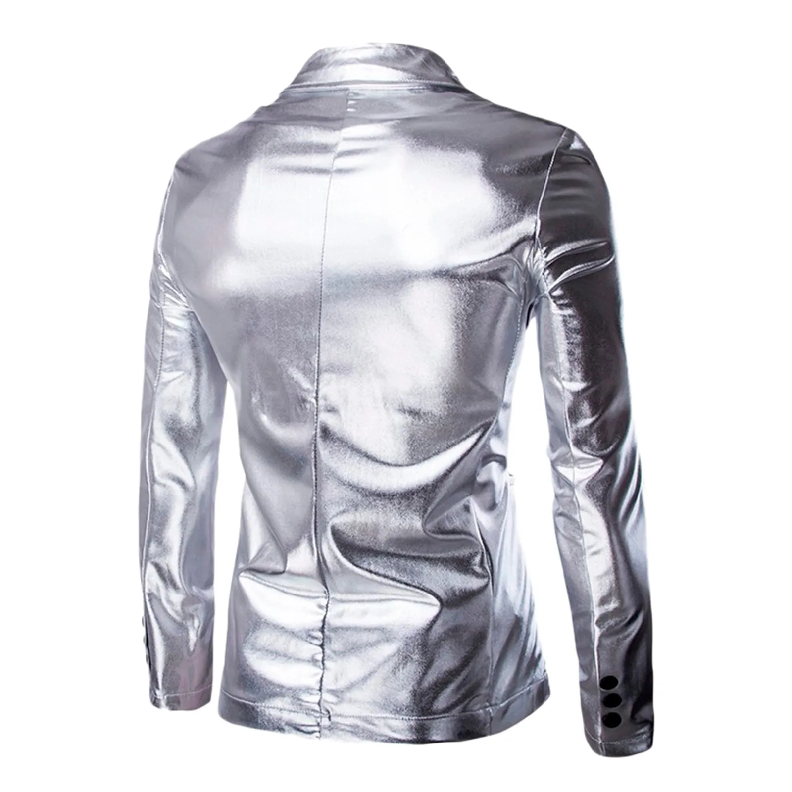 Bronzing Shiny Silver Suits Blazer Men Faux Leather Thin Suit Pants Gold Silver Black Fashion Wedding Party Stage Costumes