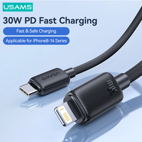 USAMS 30W PD USB C Cable For iPhone 14 Pro Max Striped Fast Charging USB Type C Cable For iPhone 13 12 11 X XS Wire Cord Charger