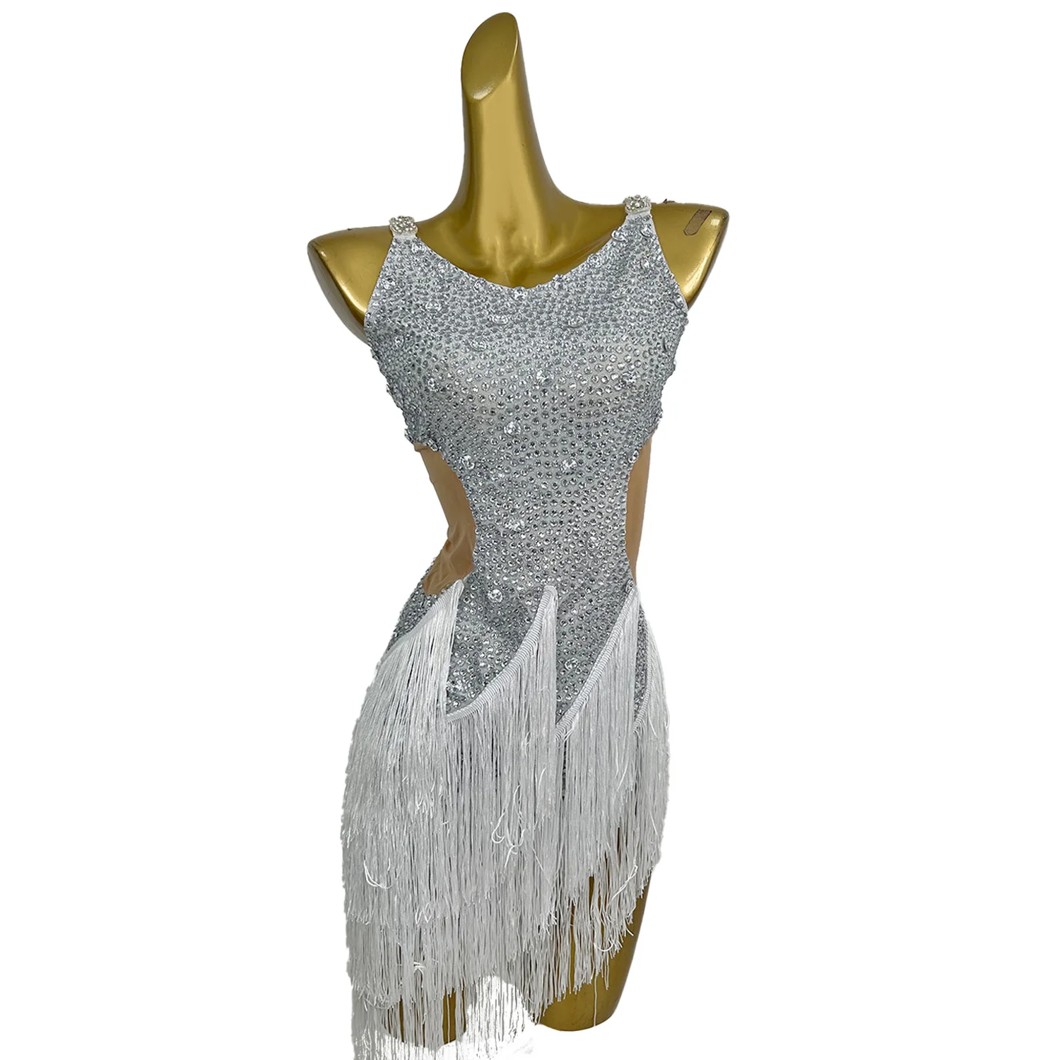 Sexy mouwloze strass kwastje nachtclub feestjurk dames latin dans mini-jurk festival outfit uitgesneden cocktail galajurk