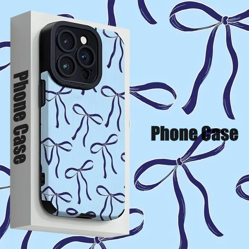 For Samsung S25 Blue Bow Pattern Cute Minimal Style Compatible For Galaxy S25/S24/S23/S22/S21/S20 and A Series Models