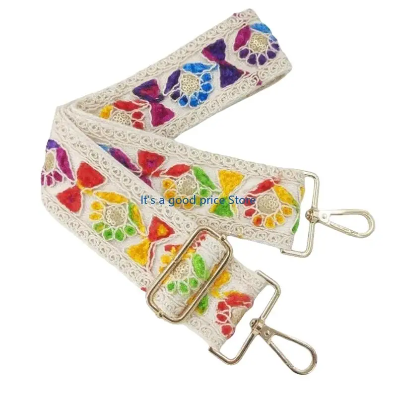 Embroidered Shoulder Strap Band for Bag Restyling, Detachable Fastener Ends with a Wide Adjustable Crossbody Carry Design
