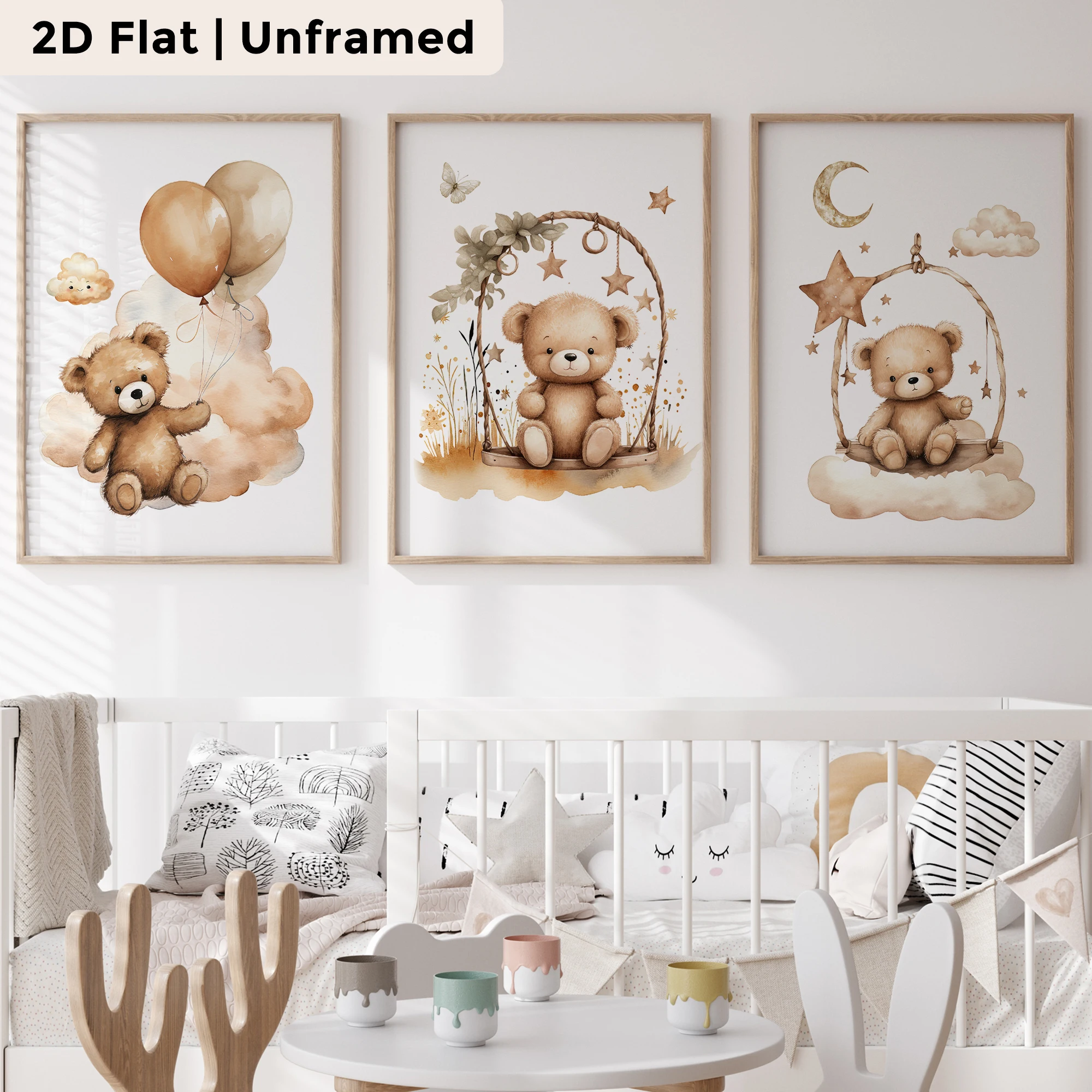 3 Stück moderne, Cartoon-Wandkunstdrucke mit gelbem Bären, Leinwandgemälde, Poster, Bild für Wohnzimmer, Schlafzimmer, Kinderzimmer, Heimdekoration