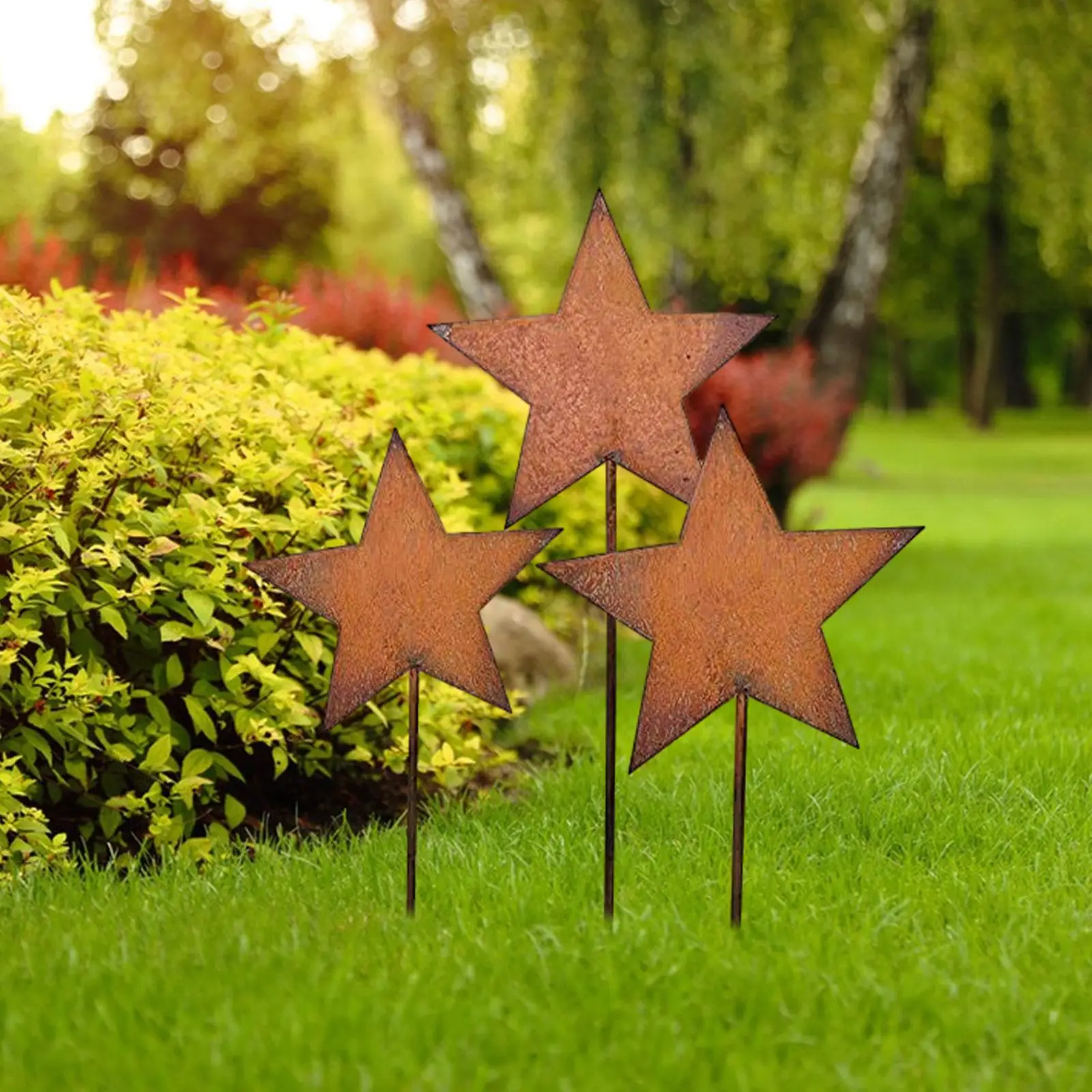 

3 Pieces Decorative Garden Stakes Garden Decor Yard Art, star shape, Metal Garden Silhouettes for Outside
