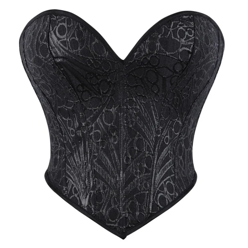 Women Corset Top Aesthetic Abstract Black White Pattern Bustier with Steel Bones for Clubwear Streetwear
