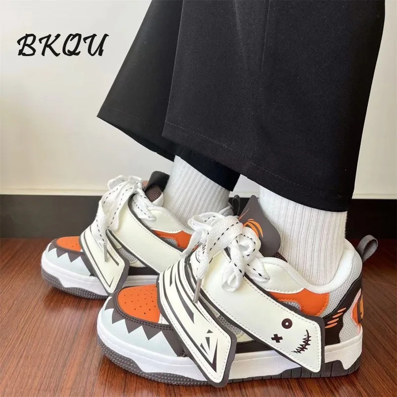 BKQU 2024 New High Appearance Level Color Contrast Niche Sports Board Ins Couple Thick Sole Increase All Match Trend Bread Shoes