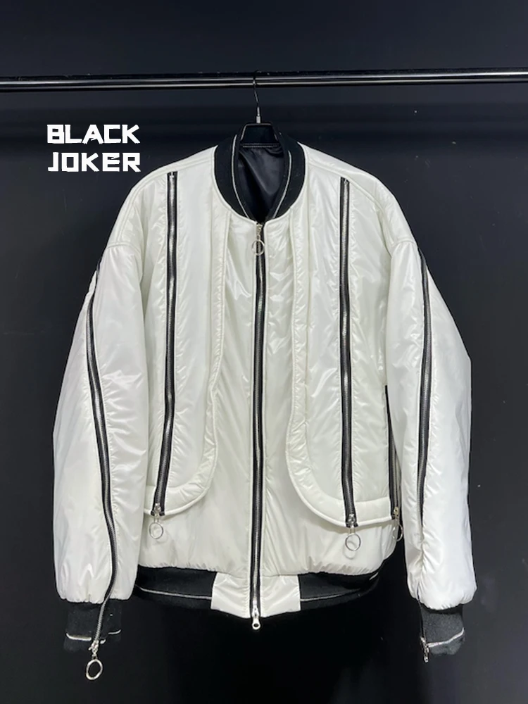 

Бейсбольная куртка BLACK JOKER, оригинальный дизайн с множеством молний, утолщенный хлопок, унисекс, свободный крой, повседневная, высокое качество