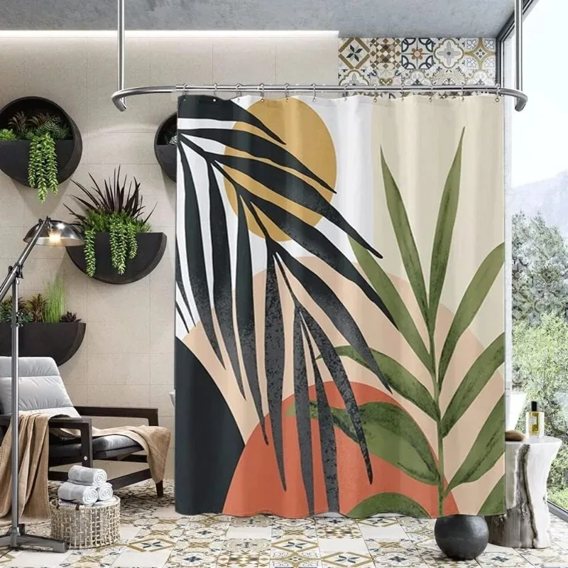 

Bathroom 180x180cm Decorative Shower Curtain Modern Simple Leaf Sun Shower Curtain Waterproof Shower Curtain with 12 Hooks