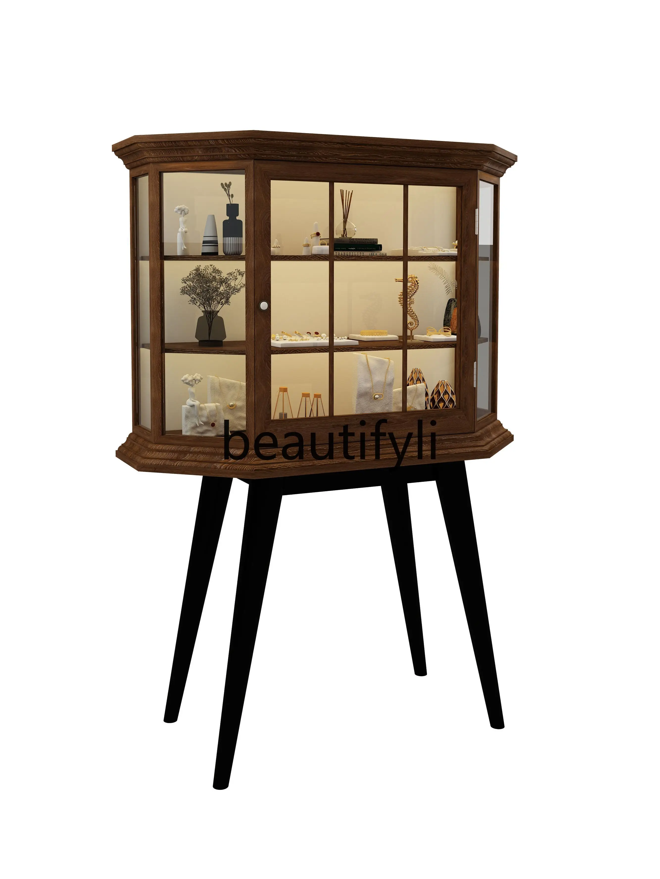 Jewelry glass Zhongdao display cabinet retro solid wood paint cabinet high-end museum display cabinet customization