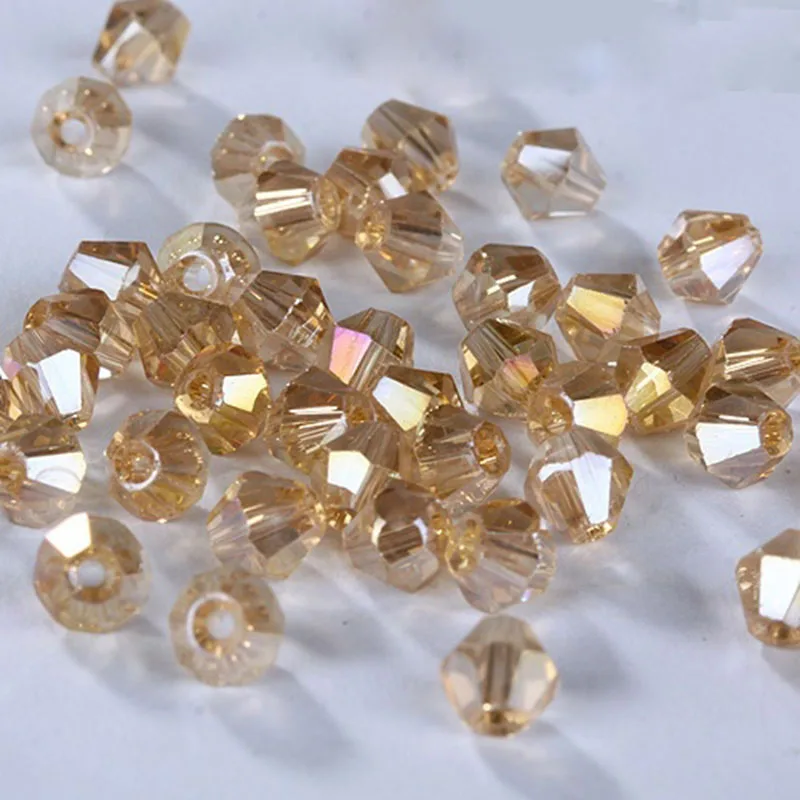 100Pcs Exquisite 4mm Bicone Beads Golden Champagne Loose Crystal Beads for Jewelry Marking DIY Necklace Bracelet Craft