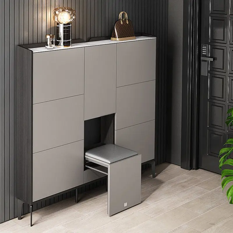Armoire à chaussures seau à bascule de luxe, Ultra-mince et légère, petit appartement moderne contre le mur