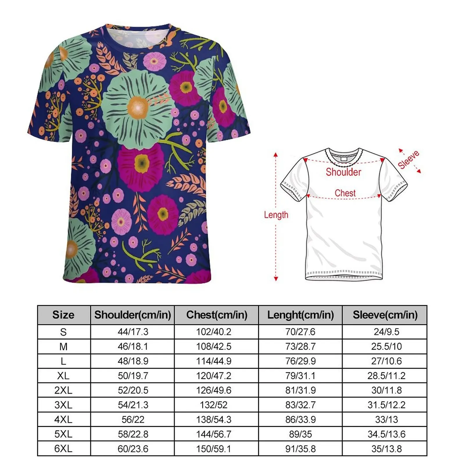 Oversize T-Shirt Summer Bouquet Floral T-Shirts Vintage Print Aesthetic Crew Neck Tshirt Men Vintage Graphic Clothes