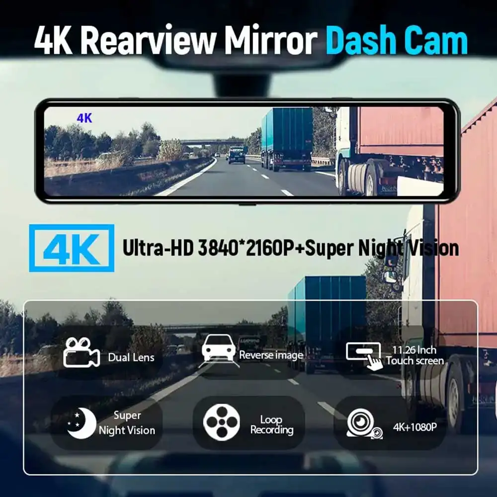 Car DVR 24h Touch GPS WFi Night Vision Connect Phone 12 Inch Record Sound Rear Camera 4K Dash Cam Intelligent Systems Black box