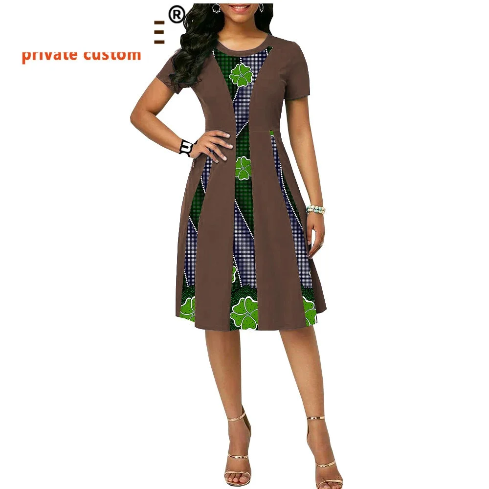 Распродажа! Платье с африканским принтом для женщин, на заказ, с коротким рукавом, длиной до колена, женское повседневное восковое хлопковое платье, наряд Анкары