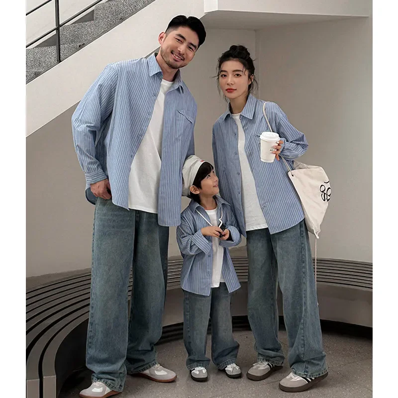 Family Cotton Long Sleeve Shirts Parent-child Fashion Coat Mother and Daughter Jacket Korean Father Son Matching Clothes Tops