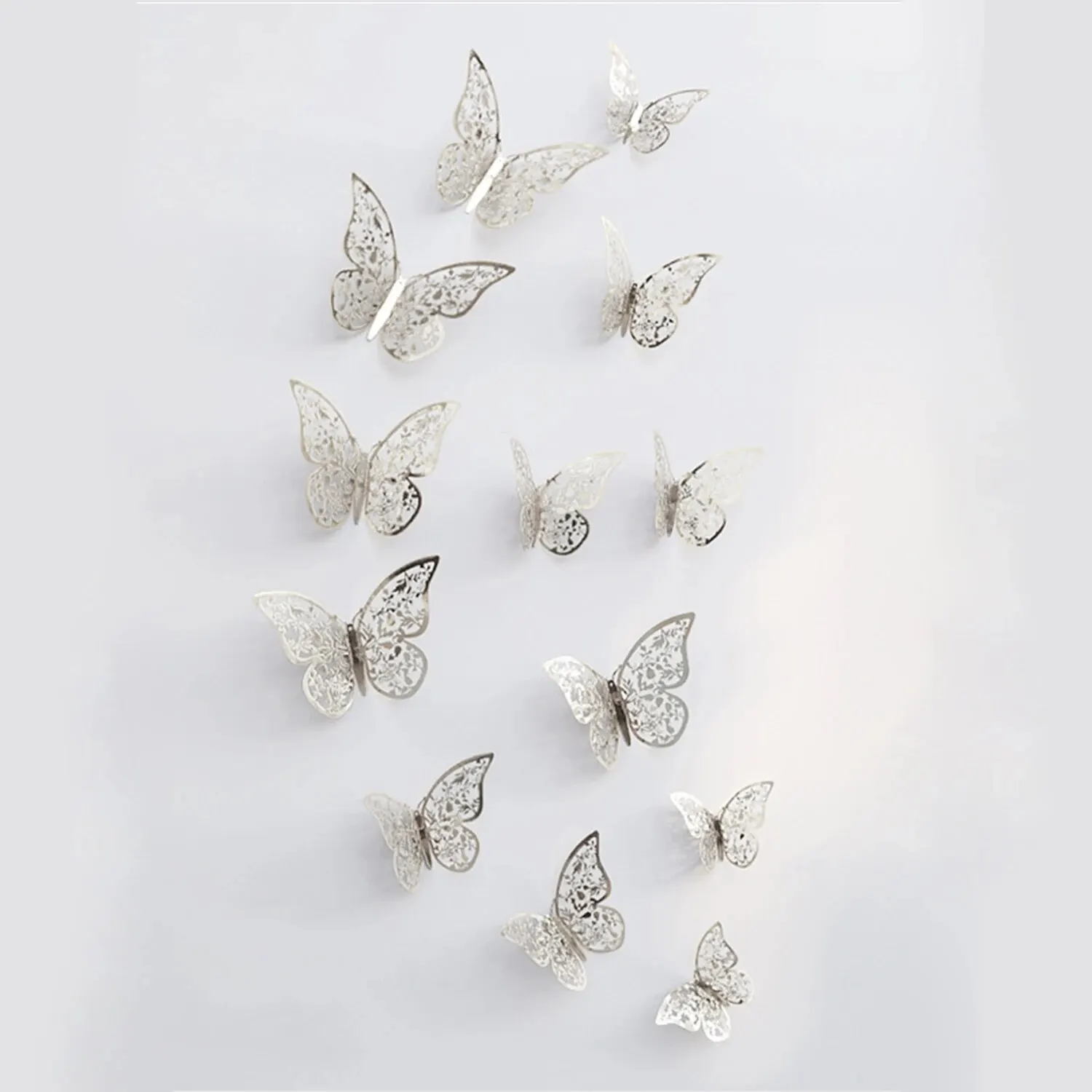 12pcs/lot Metal Inspired Hollow 3D Paper Butterfly Decorations for Parties, Festivals, Weddings, Birthdays, Wall Stickers