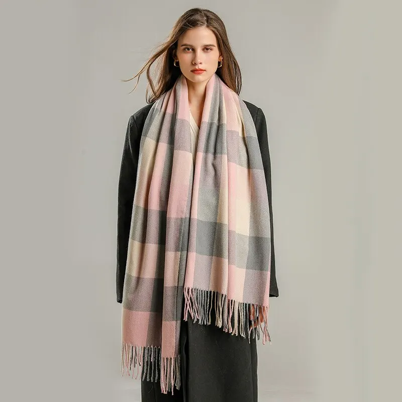 Winter Plaid Cashmere Blanket Scarf Fashion Design Thick Warm Pashmina Travel Shawl Wraps With Tassel Poncho Stoles Echarpe