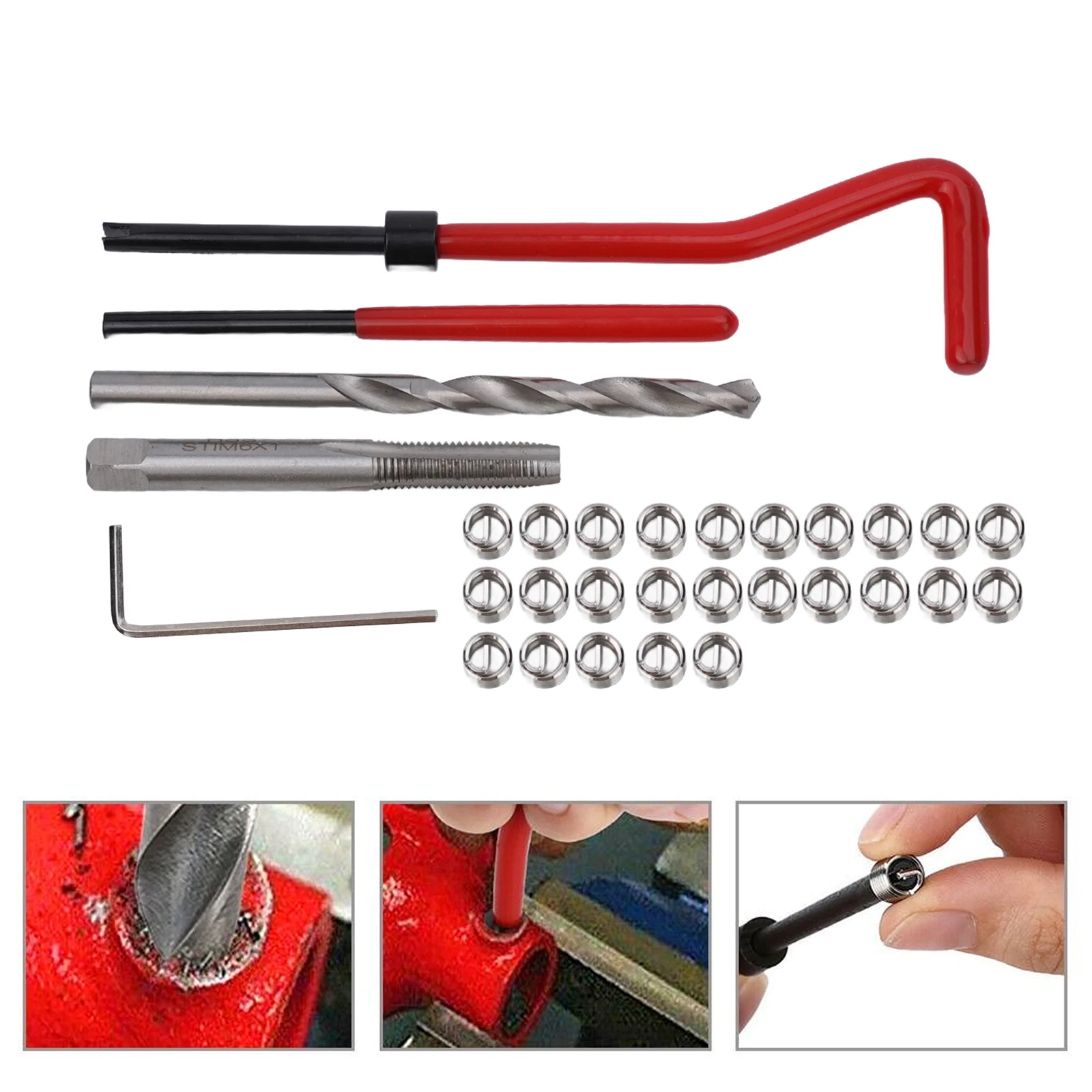 30Pcs/Set Metric Thread Repair Rt Kit M6*1MM Coil Set Tool For Engine Repair For Repairing Steel, Iron, Aluminum And Any Metal