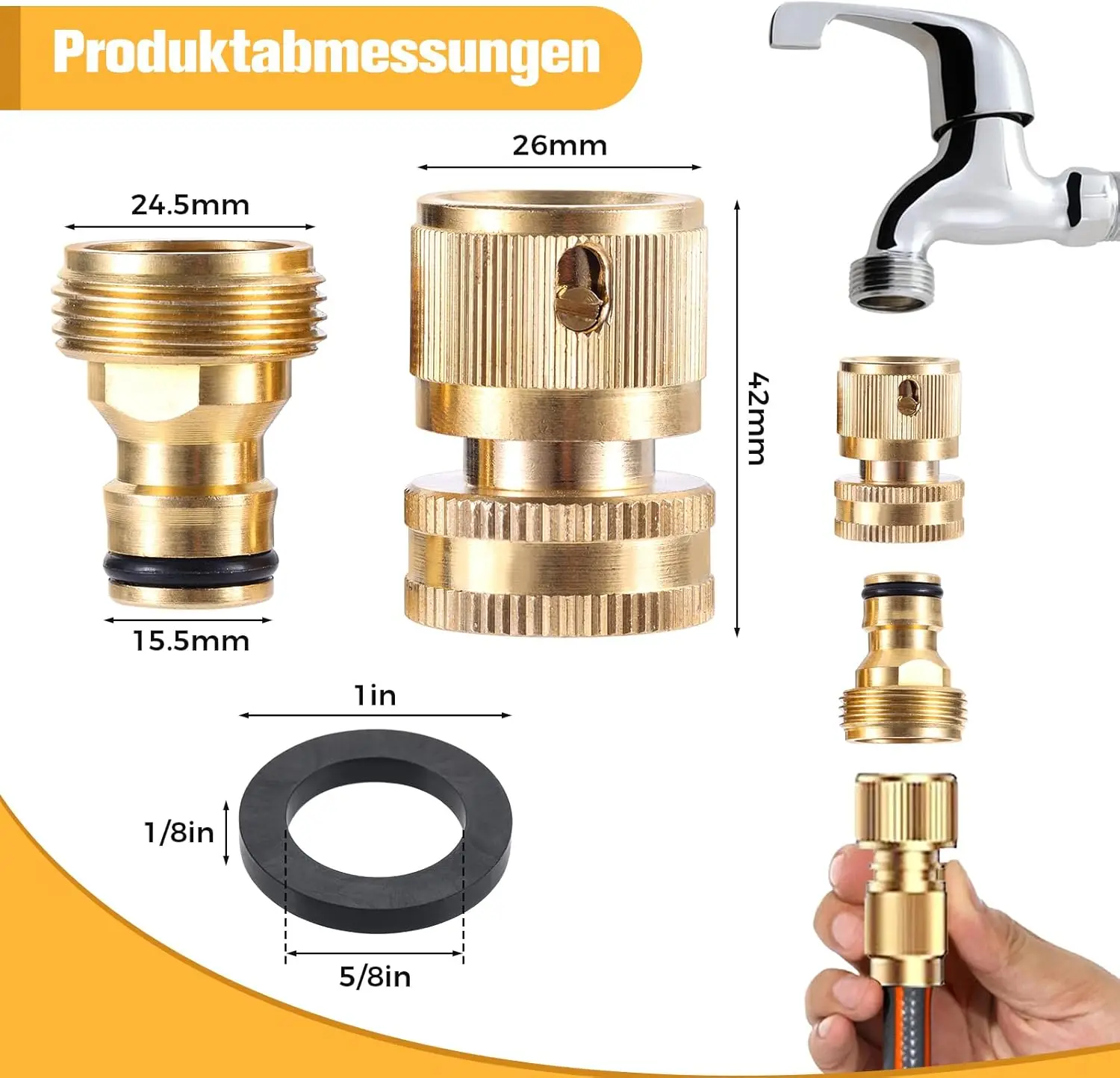 2pcs Solid Brass Garden Hose Quick Coupling Connector 3/4Inch Water Pipe Adapter fit Plant Watering Farm Irrigation Car Washing