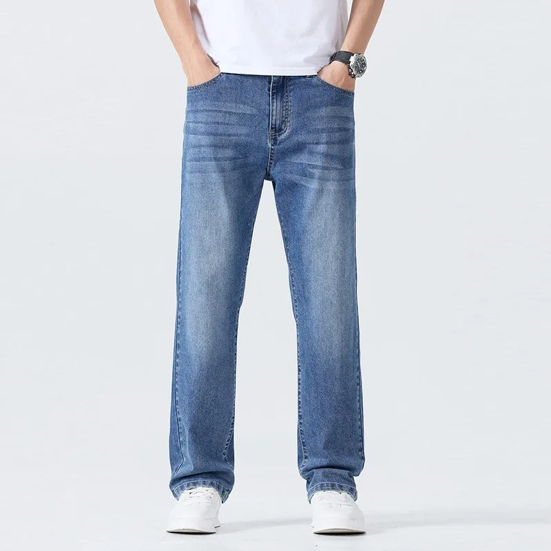 

KIDWHXR Man Spring Summer Straight-leg Pant Simple Contrast Color Male Trousers Thin Washed Mid Waist Versatile Men Denim Pant