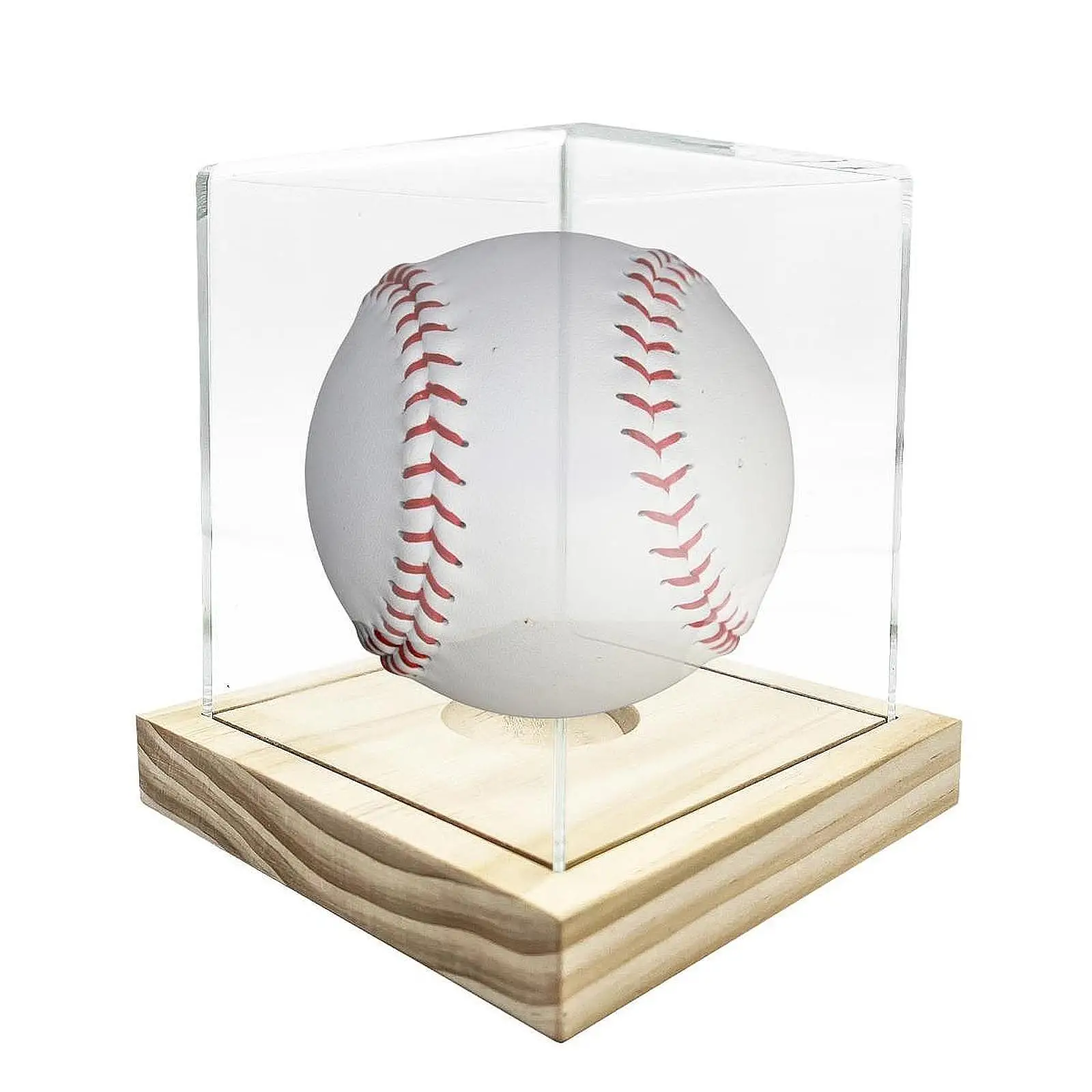 Vitrina de béisbol Base de madera cuadrada Cubo acrílico a prueba de polvo transparente para