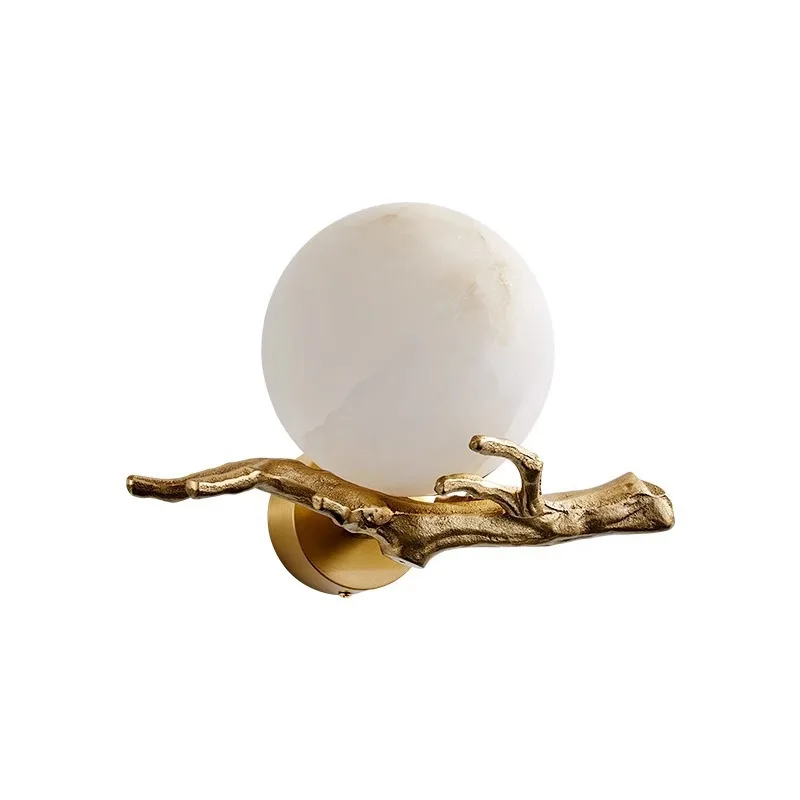 

New Chinese style, all copper, marble, wall lamp, creativity, design, art, high-end, living room, background wall