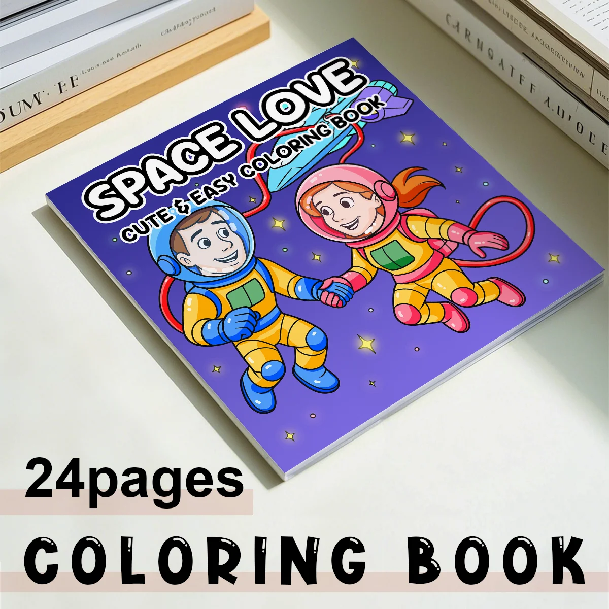 SPACE LOVE CUTE & EASY Coloring Books For Stress Relief And Relaxation Perfect Gifts For All Ages Fun Drawing Picture Books