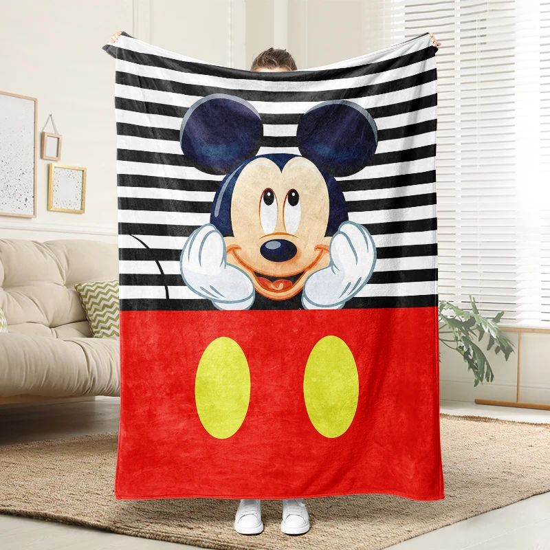 

Disney Mickey Mouse Striped Blanket Soft Flannel Throw Warm Plush Sofa Bed Cover Cute Cartoon Home Decor Gift