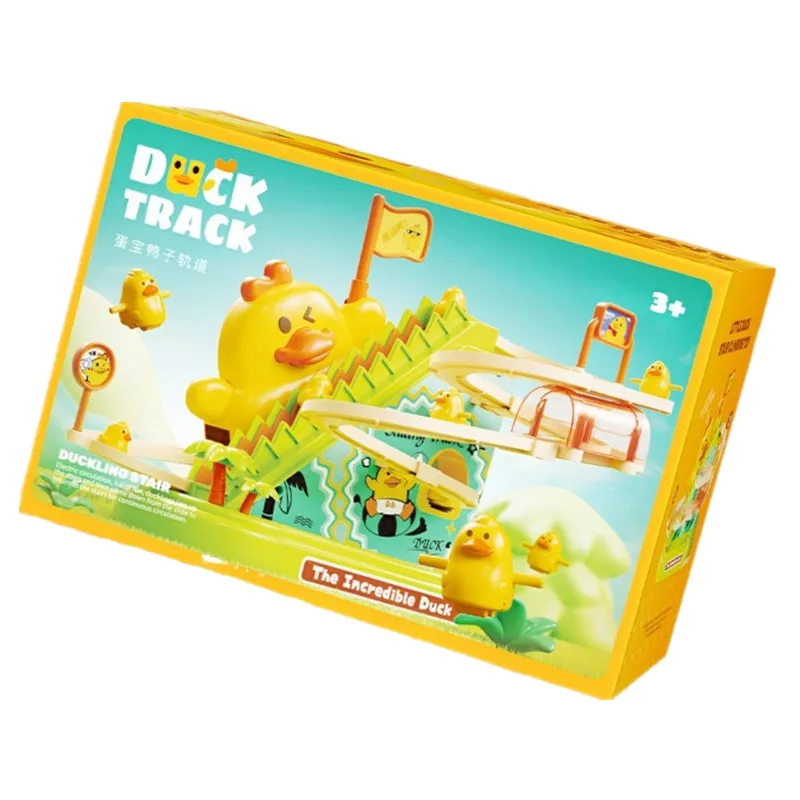 Refueling Duck Climbing Stairs Toys Audible Light Electric Small Yellow Duck Rotating Slide Track Baby Children Puzzle Toy Gift