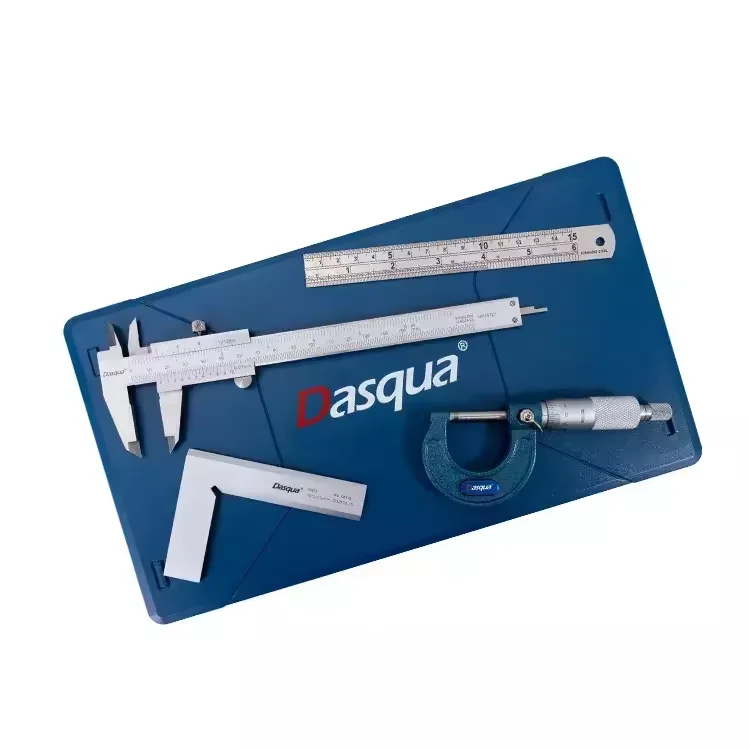 4pcs Measuring Set 150mm Steel Ruler 90 Right Angle Ruler 0-1 Inch Outside Micrometer 6 Inch Electronic Caliper