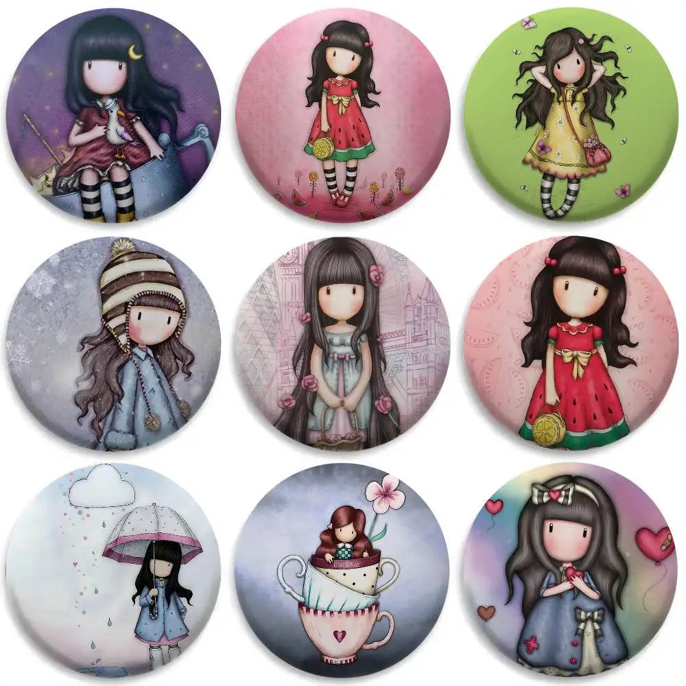 

Cartoon S-Santoro Gorjuss Badges Round Exquisite Badge Brooches Creative Pins For Clothes Hat Backpack Gift Accessories