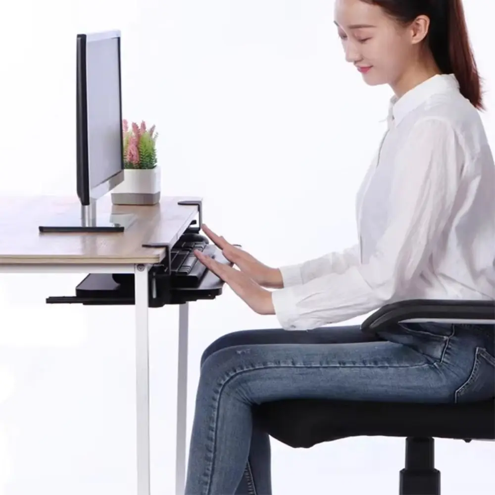 C Clamp Mount Under Desk Keyboard Tray Pull Out Adjustable Height Slide Keyboard Stand Space Saving