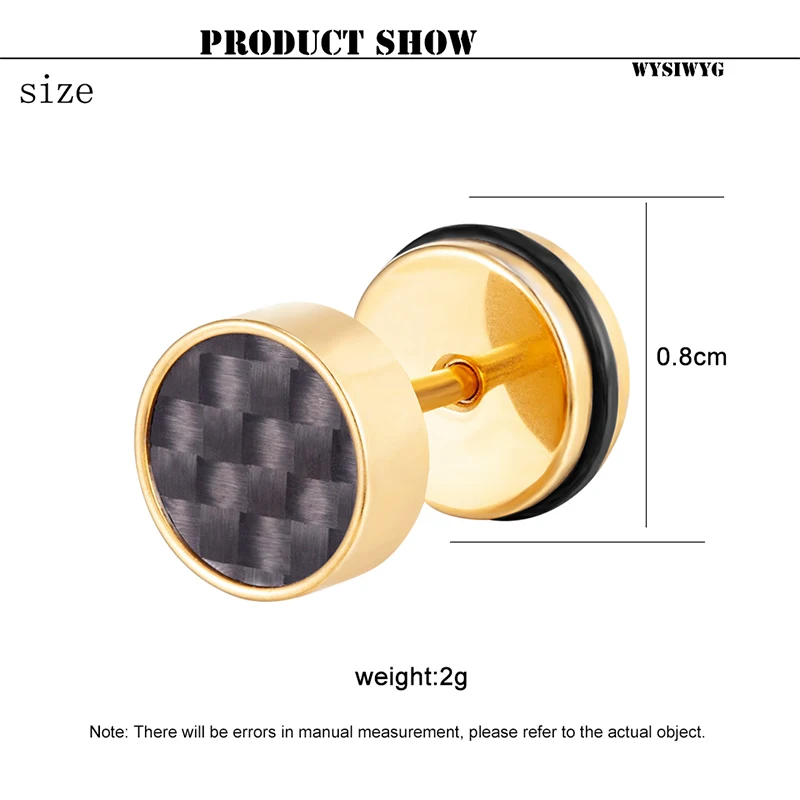 1piece Korean Fashion Lattice Titanium Steel Ear studs For Man woman simple Trend Earrings Black White Carbon Fiber Pierced Ear