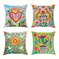 1 pc Bohemian style Mexican throw pillowcase with bright floral cactus and leopard print in yellow, pink, green and blue