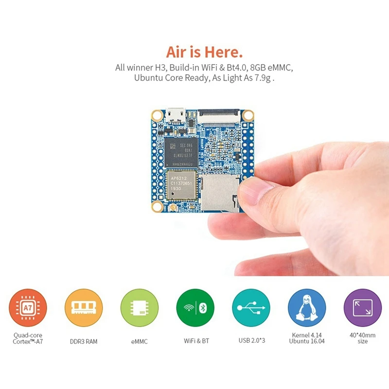 Nanopi NEO Air Development Board+Heat Sink+8G Card H3 4-Core 512MB+8GB EMMC Wifi Bluetooth Run Ubuntucore