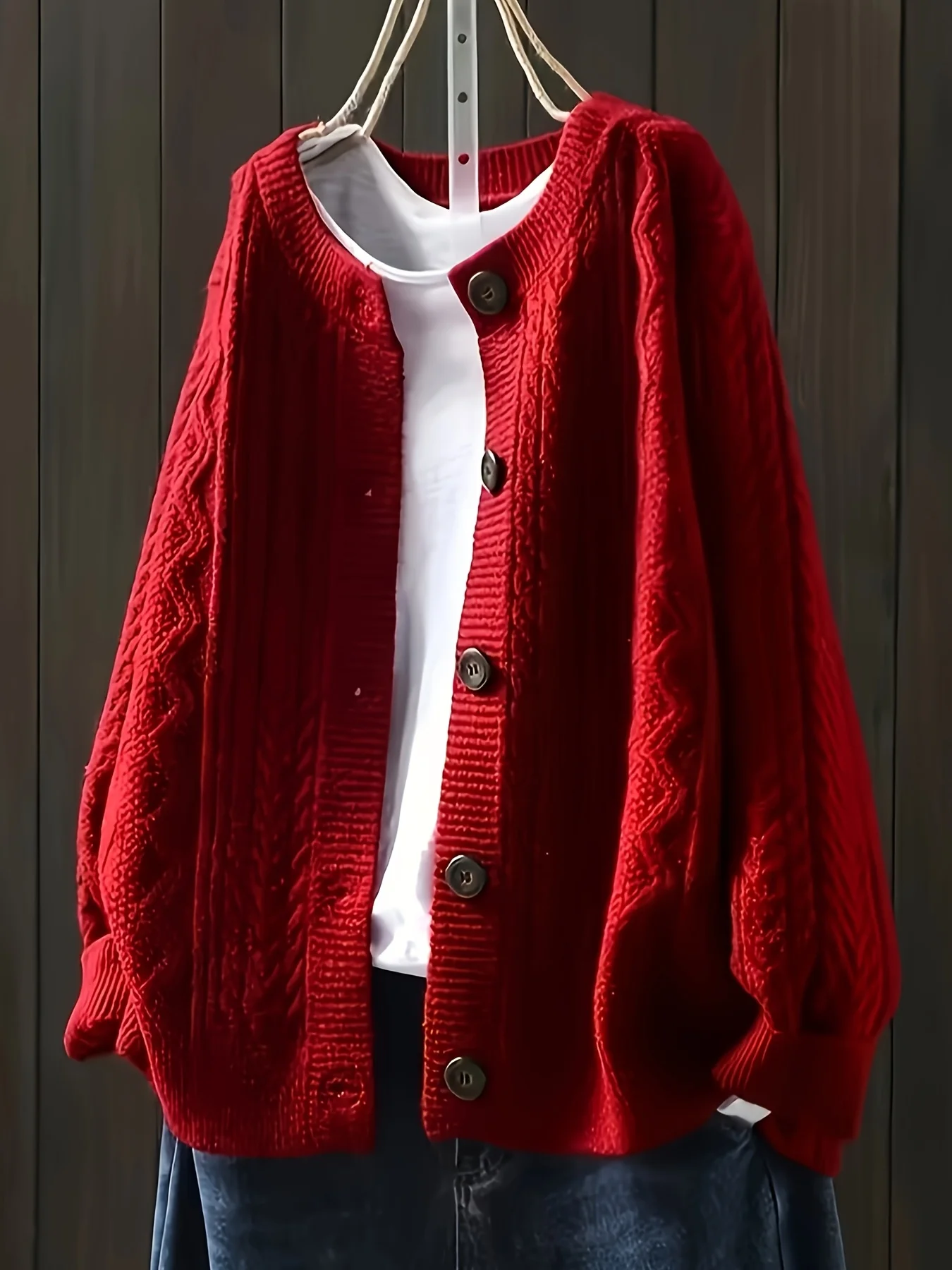 

Christmas Red Cardigan | Open Front, Pockets, Versatile & Comfortable Knitwear for Holiday & Casual Style.