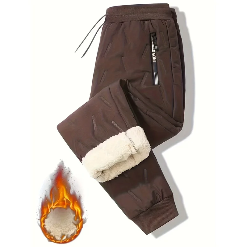 Men Trousers Casual Pants Drawstring Elastic Waist Long Clothing Thickened For Warmth Sweatpants Ankle Length Winter Men's Man