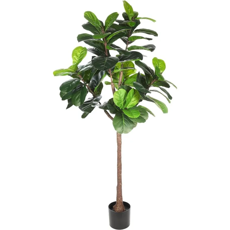 

5ft Fiddle Leaf Fig Tree Artificial - Large Fake Fig Leaf Tree with 78 Leaves - Tall Faux Plants in Plastic Nursery Pot