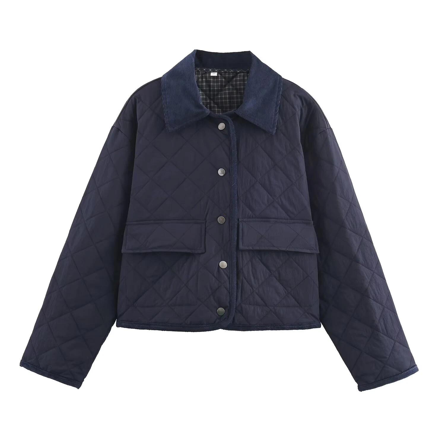 الأوروبية والأمريكية 2025 شتاء جديد المرأة ريترو فضفاض عادية سروال قصير مبطن النايلون كسول نمط طوق سترة #2